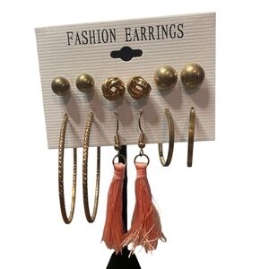 NWT Fashion Jewelry 6 Pair Gold Tone Earring Set